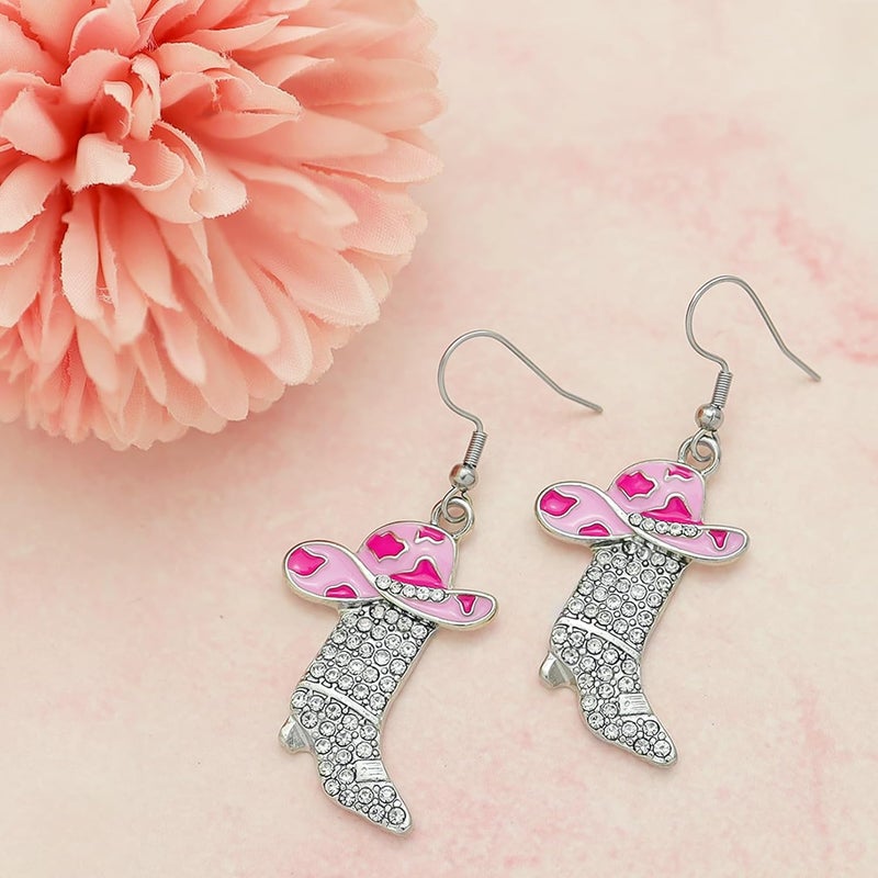 RechicGu Rhinestone Western Boots Earrings Cowgirl Cowboy Enamel Hat Bohemian Rodeo Boot Drop Dangle Earrings for Women - Image 4